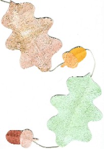 Eichelblätter mit Eicheln aus Tapetenpapier